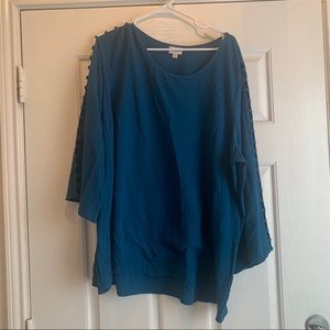 Teal Blouse with Cutout Sleeves by Avenue
